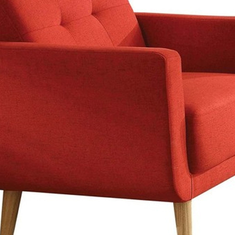 HomeRoots 33" Bold Red Linen Arm Chair with Brown Wood Legs - Stylish, Comfortable, and Perfect for Any Space 285663