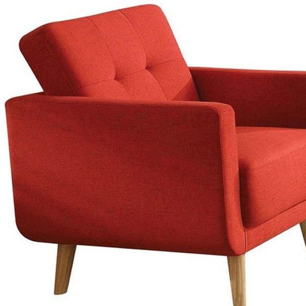 HomeRoots 33" Bold Red Linen Arm Chair with Brown Wood Legs - Stylish, Comfortable, and Perfect for Any Space 285663
