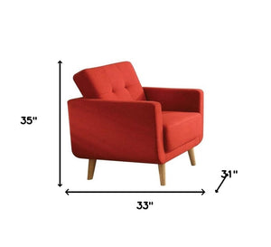 HomeRoots 33" Bold Red Linen Arm Chair with Brown Wood Legs - Stylish, Comfortable, and Perfect for Any Space 285663