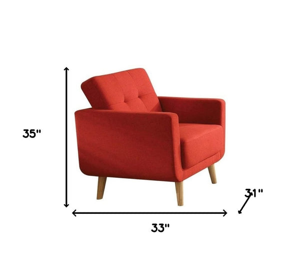 HomeRoots 33" Bold Red Linen Arm Chair with Brown Wood Legs - Stylish, Comfortable, and Perfect for Any Space 285663