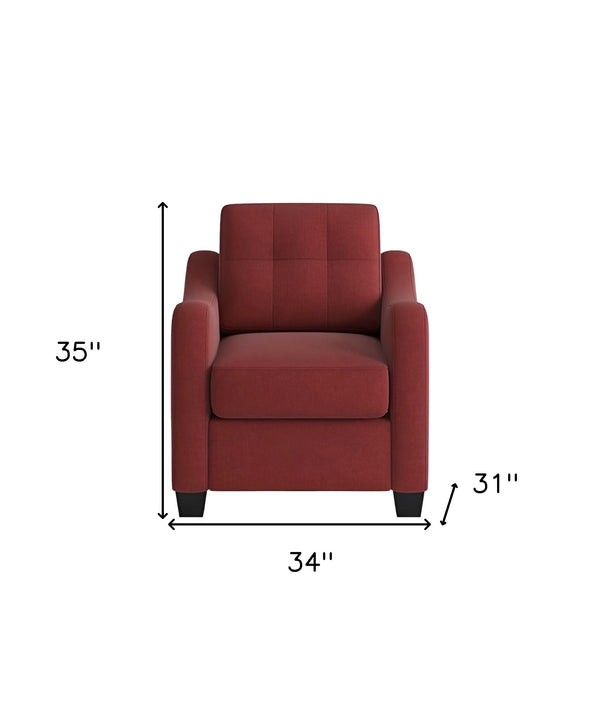 Homeroots 34" Red And Brown Linen Arm Chair   285666