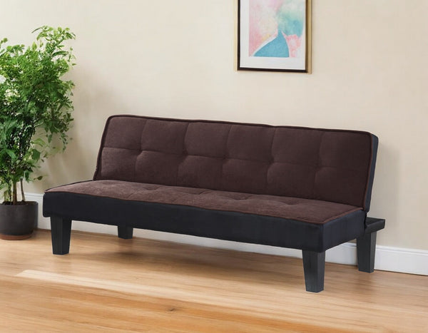 Homeroots 66" Dark Brown Microfiber Convertible Futon Sleeper Sofa With Black Legs   285667