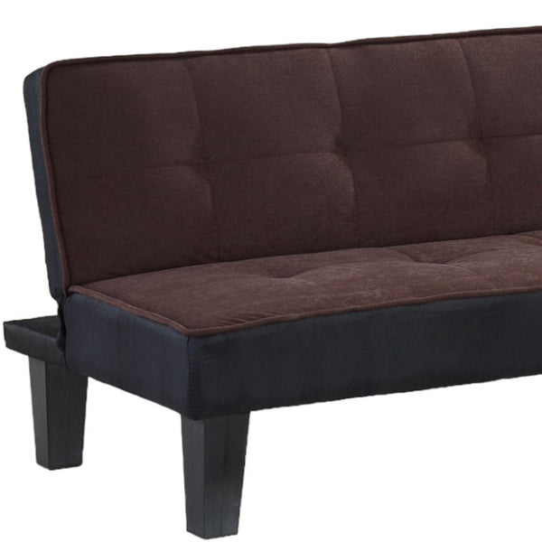 Homeroots 66" Dark Brown Microfiber Convertible Futon Sleeper Sofa With Black Legs   285667