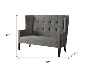 Homeroots 56" Gray Fabric Settee With Chocolate Legs   285683