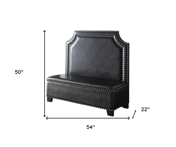 Homeroots 54" Espresso Faux Leather Settee With Chocolate Legs   285684