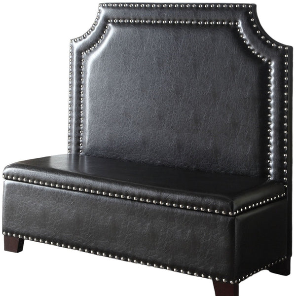 Homeroots 54" Espresso Faux Leather Settee With Chocolate Legs   285684