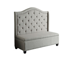 Homeroots 54" Beige Fabric Settee With Chocolate Legs   285685