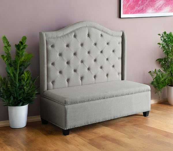 Homeroots 54" Beige Fabric Settee With Chocolate Legs   285685