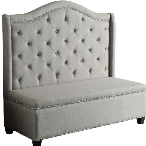 Homeroots 54" Beige Fabric Settee With Chocolate Legs   285685