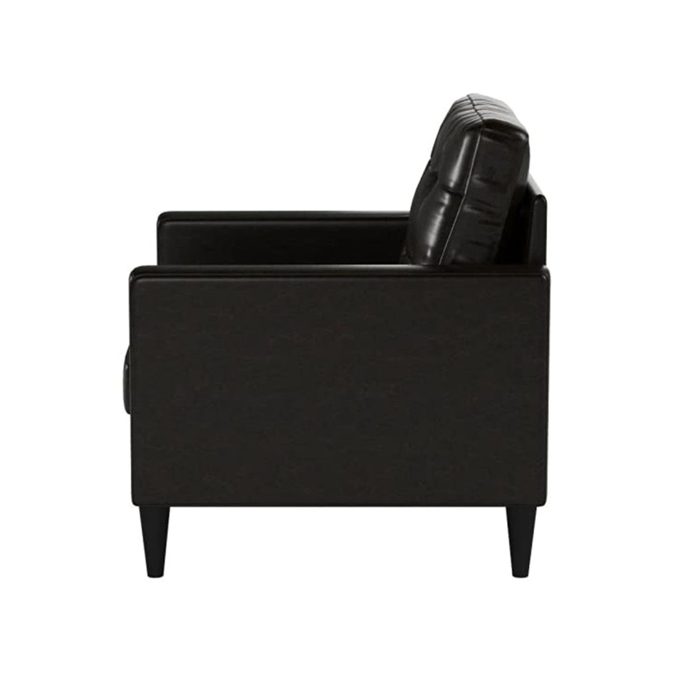 HomeRoots 30" Espresso Faux Leather Arm Chair with Toss Pillow - Stylish, Compact Comfort for Modern Spaces 285686