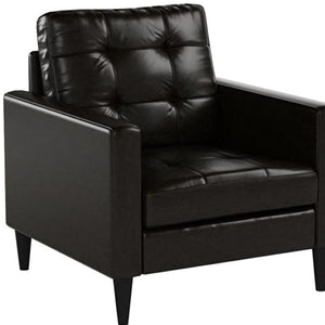 HomeRoots 30" Espresso Faux Leather Arm Chair with Toss Pillow - Stylish, Compact Comfort for Modern Spaces 285686