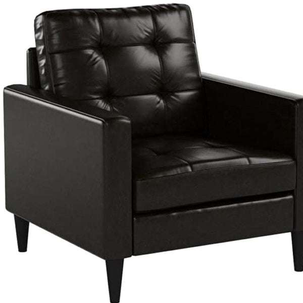 HomeRoots 30" Espresso Faux Leather Arm Chair with Toss Pillow - Stylish, Compact Comfort for Modern Spaces 285686