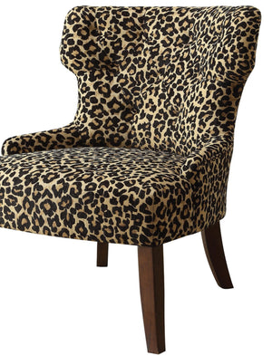 Homeroots 28" X 30" X 36" Leopard Fabric And Espresso Accent Chair   285696