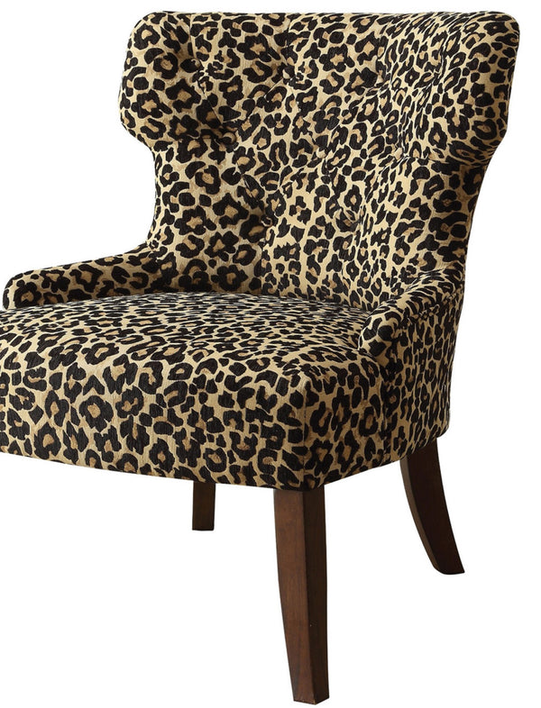 Homeroots 28" X 30" X 36" Leopard Fabric And Espresso Accent Chair   285696