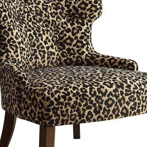 HomeRoots 28" Brown Fabric Animal Print Tufted Side Chair - Stylish Accent for Living Room, Bedroom, Office 285696