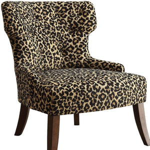 HomeRoots 28" Brown Fabric Animal Print Tufted Side Chair - Stylish Accent for Living Room, Bedroom, Office 285696