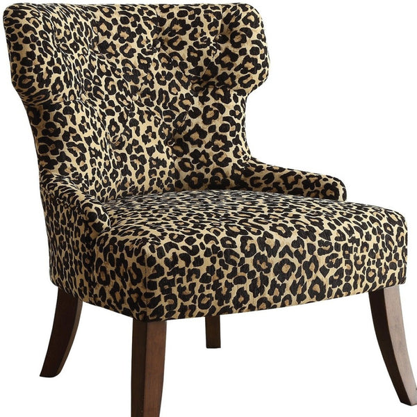 HomeRoots 28" Brown Fabric Animal Print Tufted Side Chair - Stylish Accent for Living Room, Bedroom, Office 285696