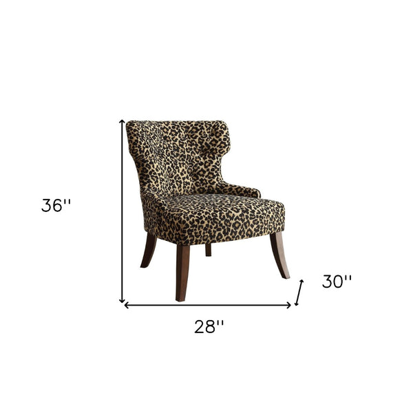 HomeRoots 28" Brown Fabric Animal Print Tufted Side Chair - Stylish Accent for Living Room, Bedroom, Office 285696