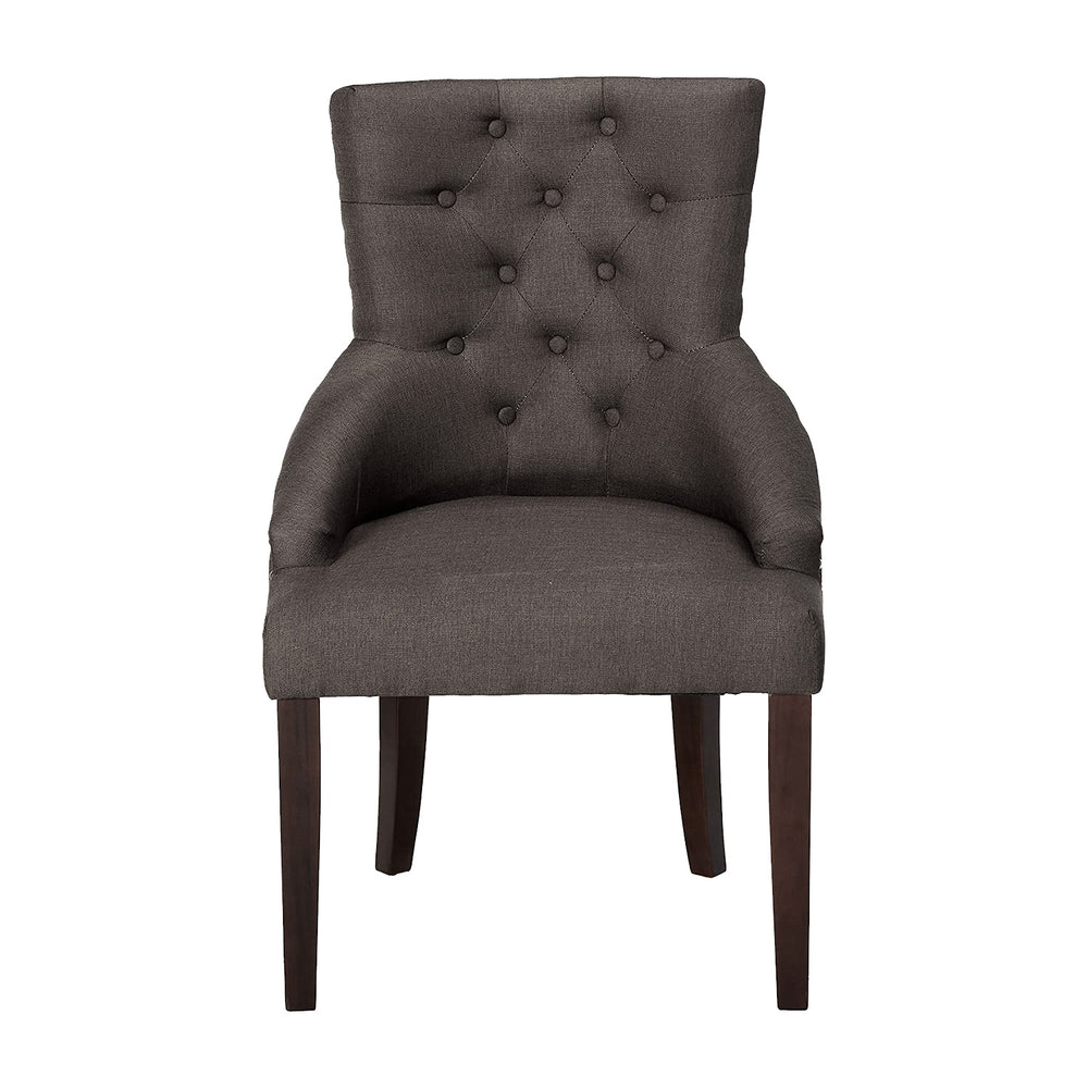 Homeroots Set Of Two Tufted Gray And Brown Upholstered Fabric Dining Arm Chairs  Wood 285699