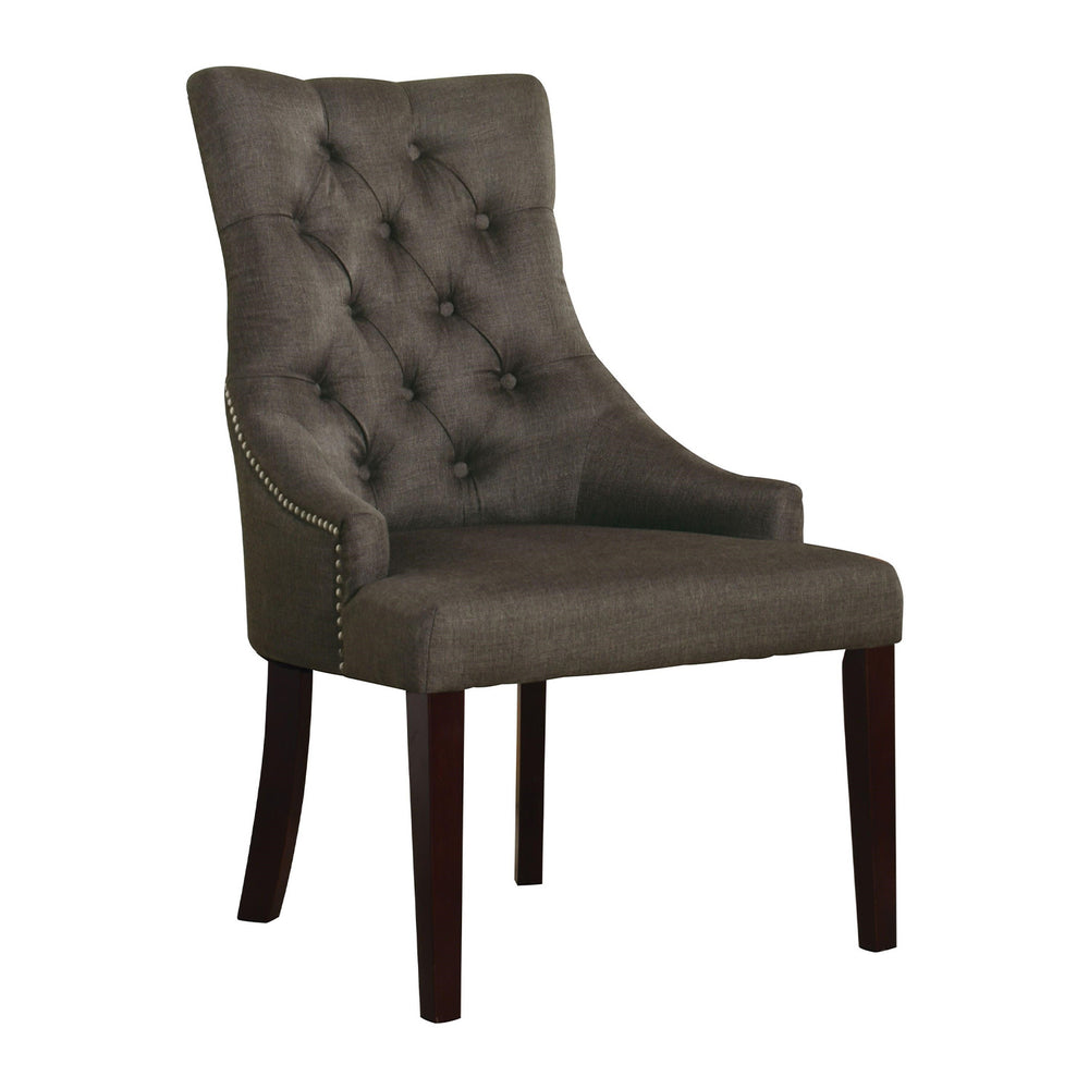 Homeroots Set Of Two Tufted Gray And Brown Upholstered Fabric Dining Arm Chairs  Wood 285699