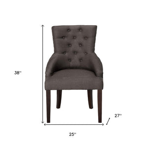 HomeRoots Set of Two Elegant Tufted Gray Upholstered Dining Arm Chairs with Nailhead Trim & Solid Wood Legs 285699