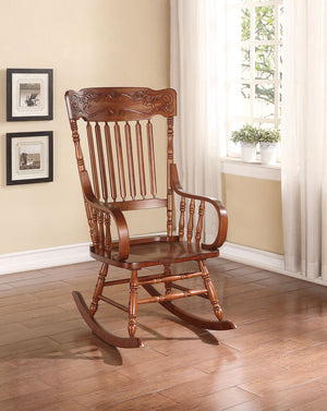 Homeroots 25" X 33" X 45" Tobacco Rubber Wood Rocking Chair   285702