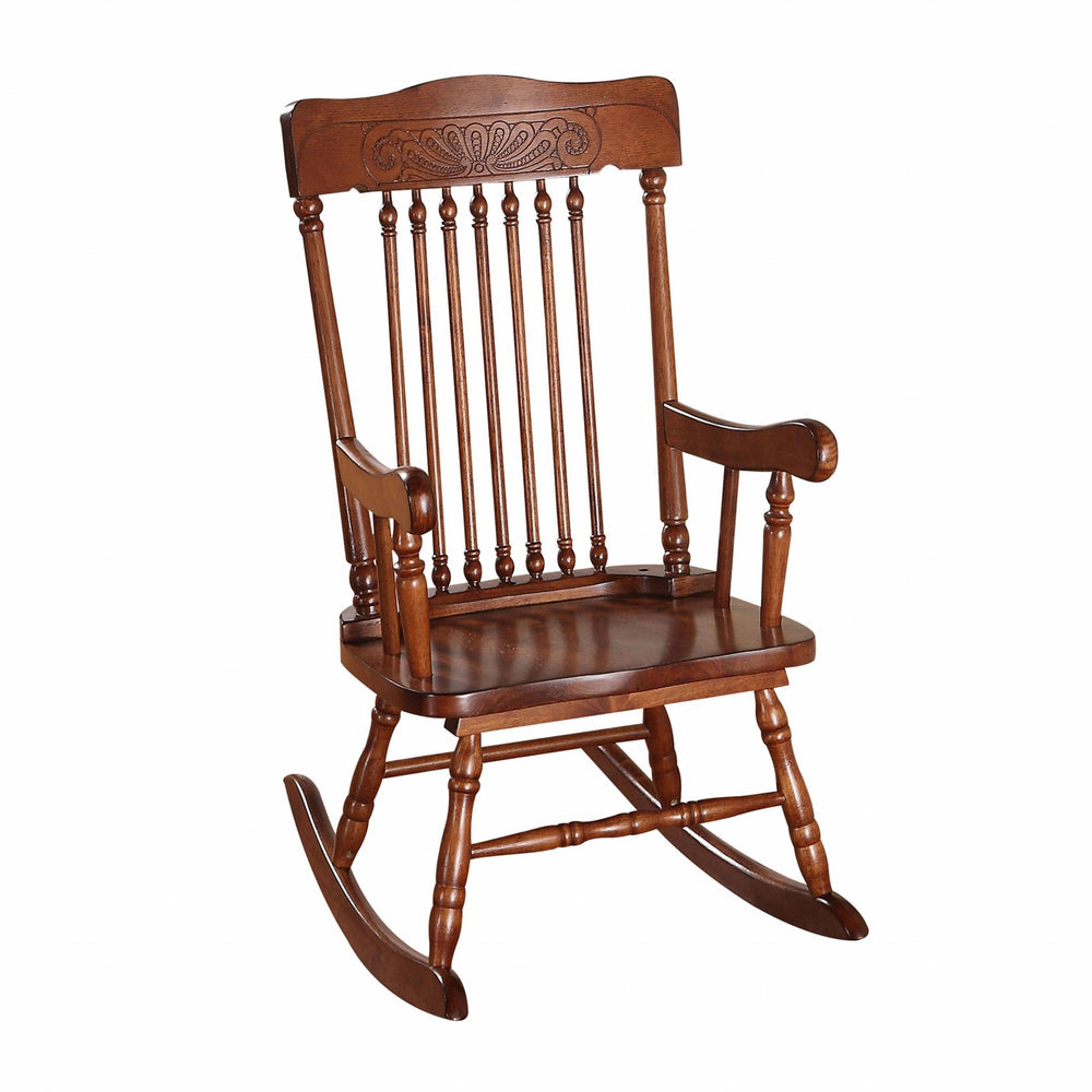 Homeroots Embossed Cherry Brown Wooden Youth Rocking Chair   285707