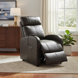 HomeRoots 28" Gray Power Lift Recliner - Stylish Faux Leather Comfort with Easy Care and Modern Design Features Dark Gray 285712