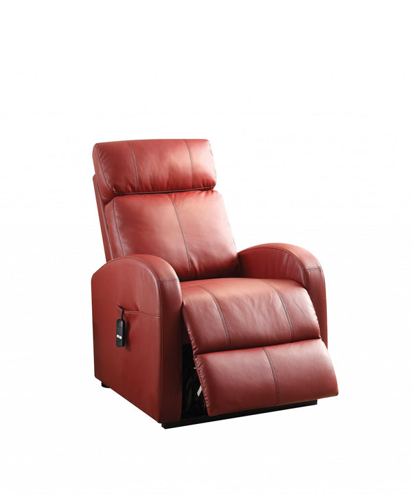 Homeroots Faux Leather Power Motion Lift Recliner In Red Red  285713