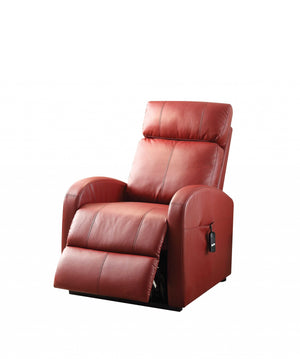 Homeroots Faux Leather Power Motion Lift Recliner In Red Red  285713