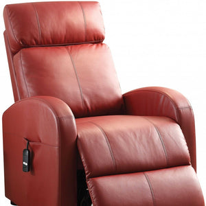 Homeroots Faux Leather Power Motion Lift Recliner In Red Red  285713