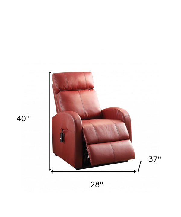 HomeRoots 28" Gray Power Lift Recliner - Stylish Faux Leather Comfort with Easy Care and Modern Design Features Red 285713