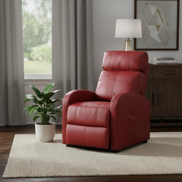 HomeRoots 28" Gray Power Lift Recliner - Stylish Faux Leather Comfort with Easy Care and Modern Design Features Red 285713