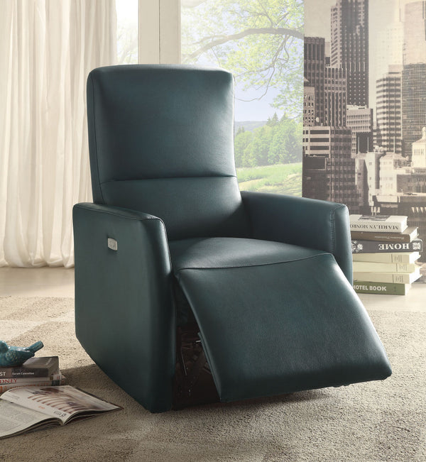 Homeroots 28" X 37" X 40" Blue Leather-aire Power Motion Recliner   285714