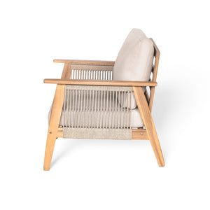 English Elm Outdoor Acacia Hardwood Rope Weave Patio Chat Set with Deep Cushioned Seating N757P408833B