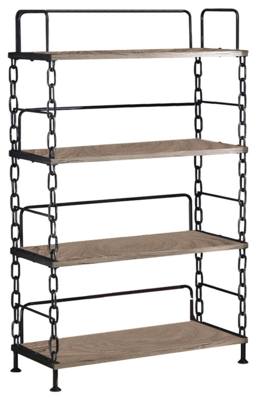 HomeRoots 59" Rustic Oak Four-Tier Etagere Bookcase with Metal Frame – Stylish Storage for Books & Décor 285763