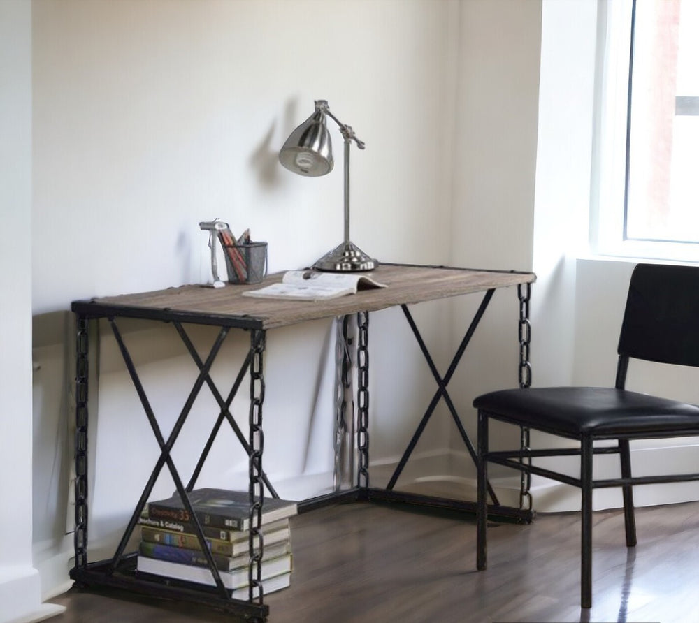 HomeRoots 48" Brown and Black Computer Desk - Stylish, Sturdy, Reversible Workspace Solution for Professionals 285771