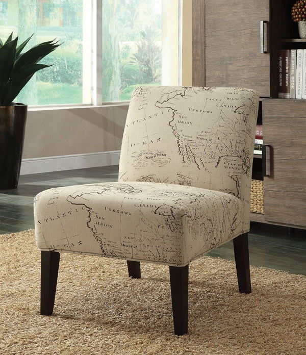 HomeRoots 30" Beige and Brown Fabric Abstract Side Chair - Stylish, Compact Accent for Living Rooms & Offices 285787