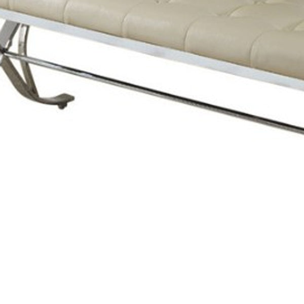 Homeroots 48" Beige And Silver Upholstered Faux Leather Bench  Metal 285793