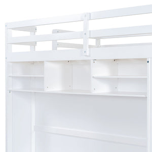 English Elm Full Size Loft Bed with Led Lighting Wardrobe Drawers and Shelves for Teen Rooms White LT000499AAK