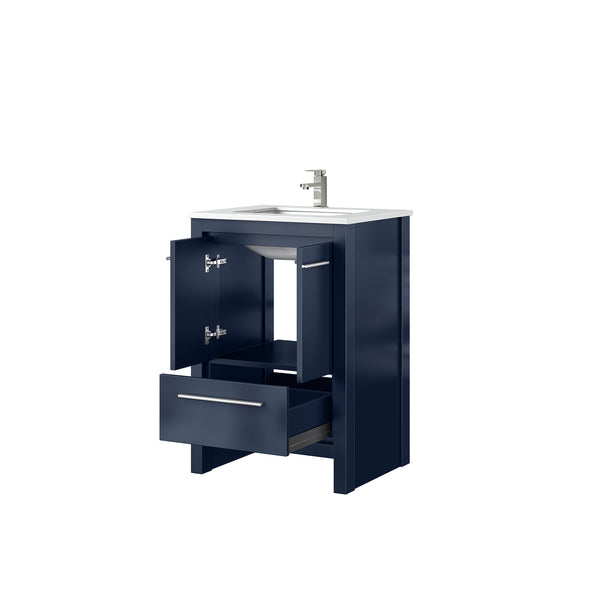 English Elm Navy Blue Bath Vanity With Cultured Marble Top, Brushed Nickel Faucet, And Ample Storage Options B2731P259251