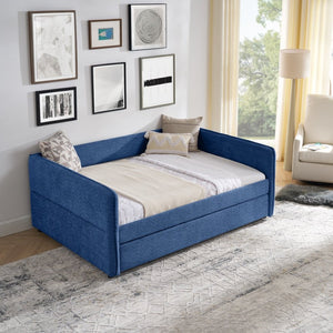 English Elm Full Size Boucle Daybed with Pop up Trundle Tufted Upholstered Sofa Sleeping Blue W1413S00176