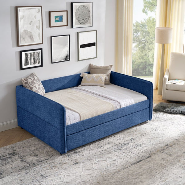 English Elm Full Size Boucle Daybed with Pop up Trundle Tufted Upholstered Sofa Sleeping Blue W1413S00176