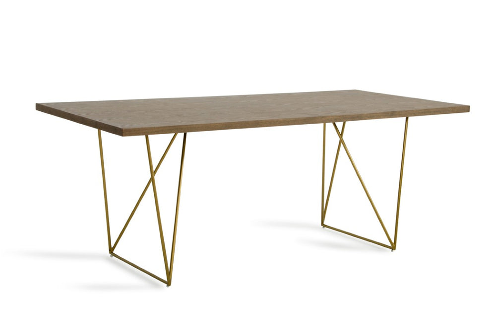 VIG Furniture Marcia Mid-Century Tobacco Veneer Dining Table With Antique Brass Geometric Legs, Seats 6 VGGU2857DT-A