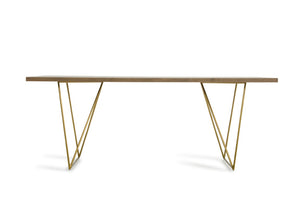 VIG Furniture Marcia Mid-Century Tobacco Veneer Dining Table With Antique Brass Geometric Legs, Seats 6 VGGU2857DT-A