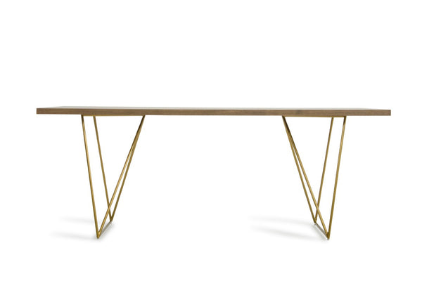 VIG Furniture Marcia Mid-Century Tobacco Veneer Dining Table With Antique Brass Geometric Legs, Seats 6 VGGU2857DT-A