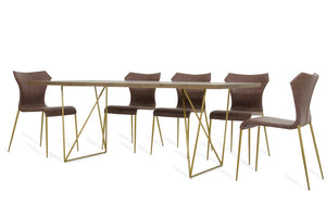 VIG Furniture Marcia Mid-Century Tobacco Veneer Dining Table With Antique Brass Geometric Legs, Seats 6 VGGU2857DT-A