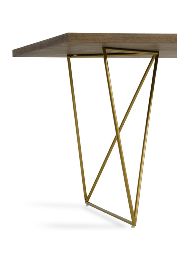 VIG Furniture Marcia Mid-Century Tobacco Veneer Dining Table With Antique Brass Geometric Legs, Seats 6 VGGU2857DT-A
