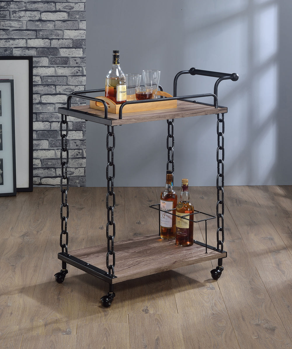 Homeroots 29" X 16" X 36" Rustic Oak And Antique Black Serving Cart  Particleboard 285817