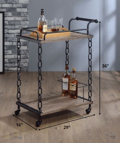 Homeroots 29" X 16" X 36" Rustic Oak And Antique Black Serving Cart  Particleboard 285817
